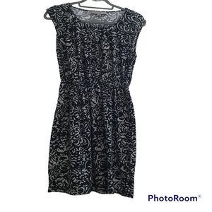 LOFT Navy Blue & White Abstract Print Dress Sz M Petite